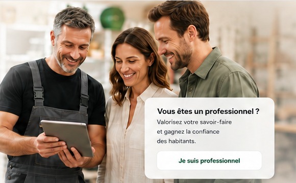 Artisan et habitants consultant une recommandation Les Avisés